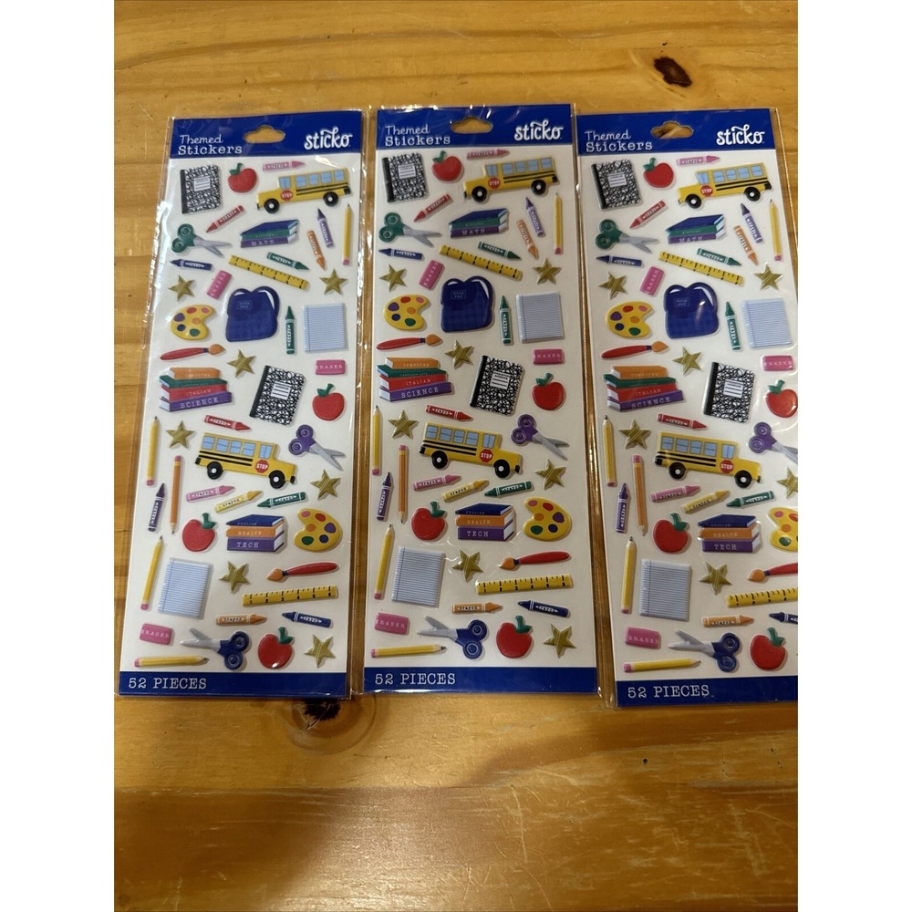 Sticko Back To School Icons Puffy Stickers Papercraft Planner Supply Lot Of 3